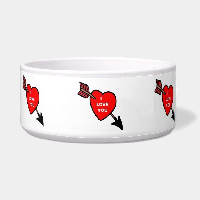 Dog Bowl Arrow Heart Red, I Love You (Front)