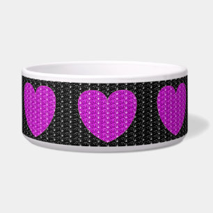 Dog Bowl Black Pink Heart Glitter