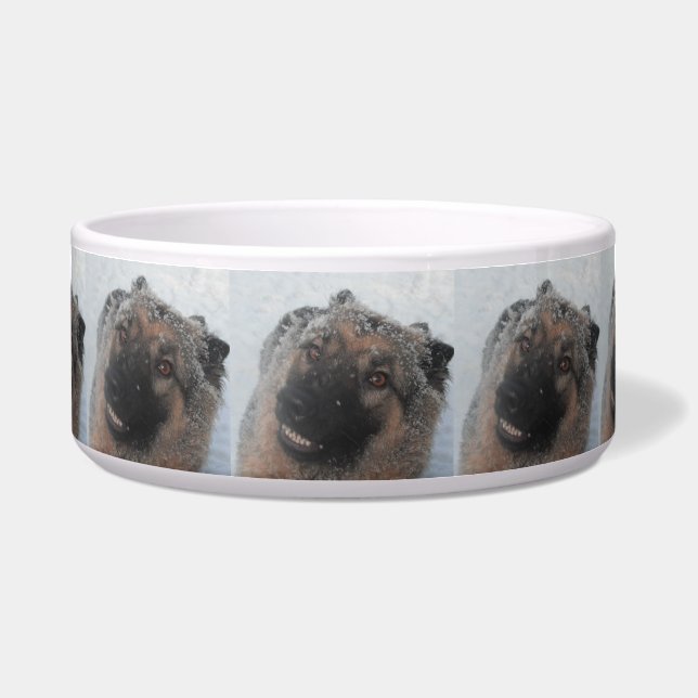 Dog Bowl German Shepherd In The Snow Smiling (Front)