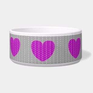 Dog Bowl Silver Pink Heart Glitter