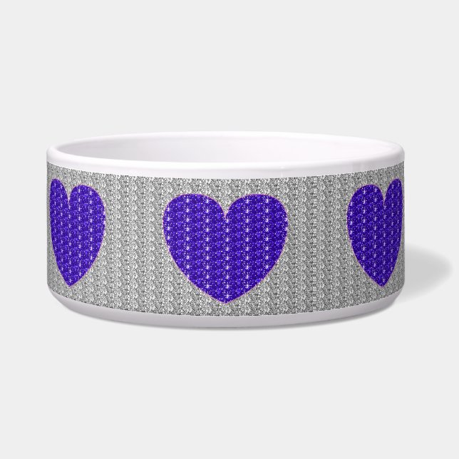 Dog Bowl Silver Purple Heart Glitter (Front)