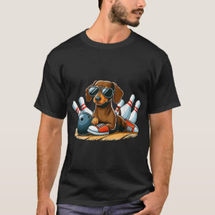 Dog Bowling Dachshund With Sunglasses Playing T-Shirt