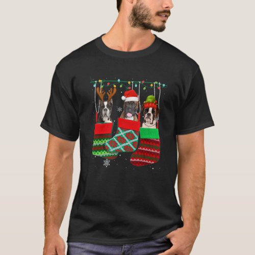 Dog Boxer Christmas Socks Funny Xmas Pajama Pet Pu T_Shirt