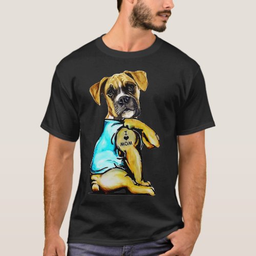 Dog Boxer Dog Tattoo I Love Mom Mothers Day Lover T_Shirt