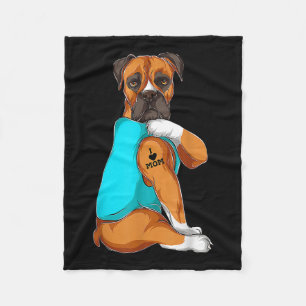 Dog Boxer I Love Mom Tattoo Apparel Dog Mom Gifts  Fleece Blanket