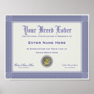 Dog Breed Lover Personalized Certification Poster