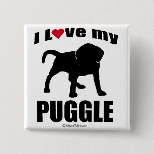 "DOG BREED" - PUGGLE - "I LOVE MY PUGGLE" PINBACK BUTTON