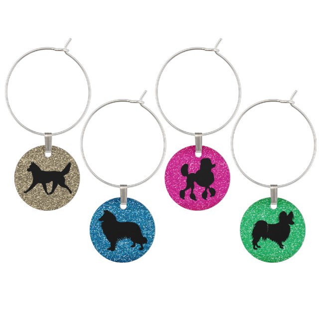 Dog Breed Silhouette Wine Charm (Staggered)