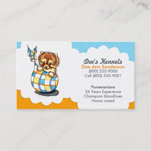 Dog Breeder Pomeranian Puppy Blue Citrus Business Card Template