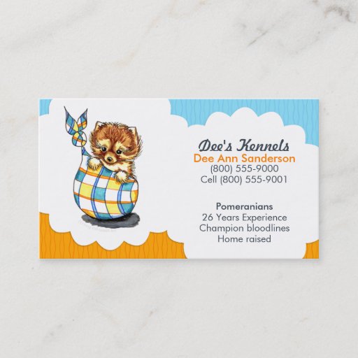 Customizable Dog Breeder Pomeranian Puppy Blue Citrus Business Card Template