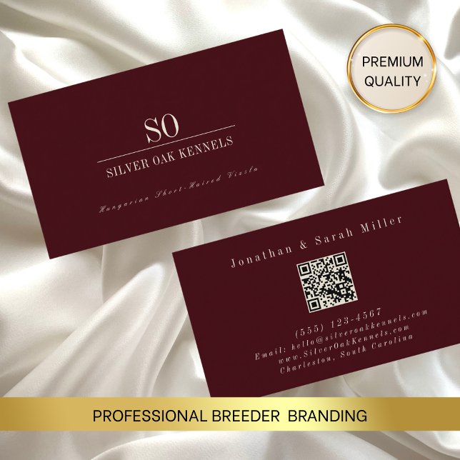 Dog Breeder QR Code Kennel Monogram Burgundy Ivory Business Card (Creator Uploaded)