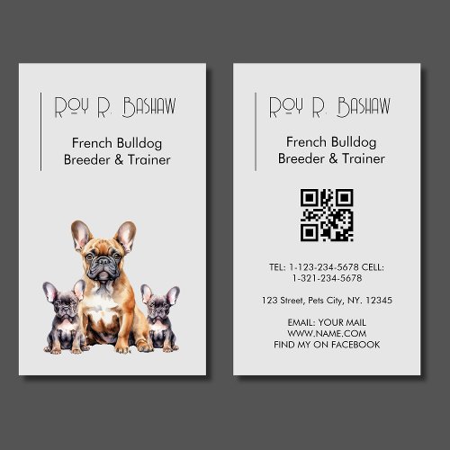 Dog Breeder Trainer French Bulldog QR Code Canine  Business Card