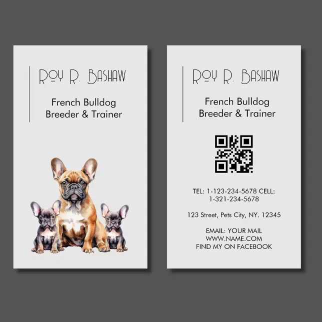 Bulldog Coding Dog Breeder Trainer French Bulldog QR Code Canine Business Card | Zazzle