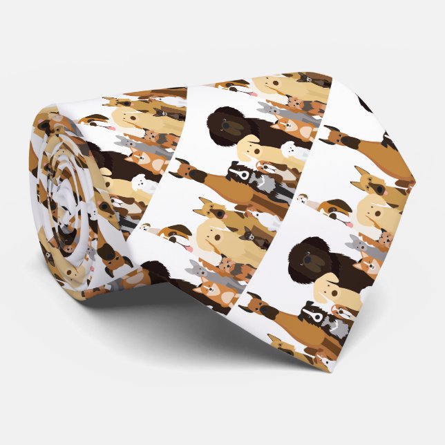 Dog Breeds Fun Cartoon Pets Animals Neck Tie (Rolled)