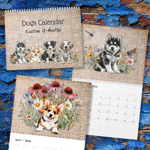 Dog Breeds in Wildflowers 12-Month Custom Year Calendar