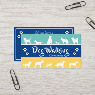 Dog breeds outline blue yellow stripe dog walking  business card