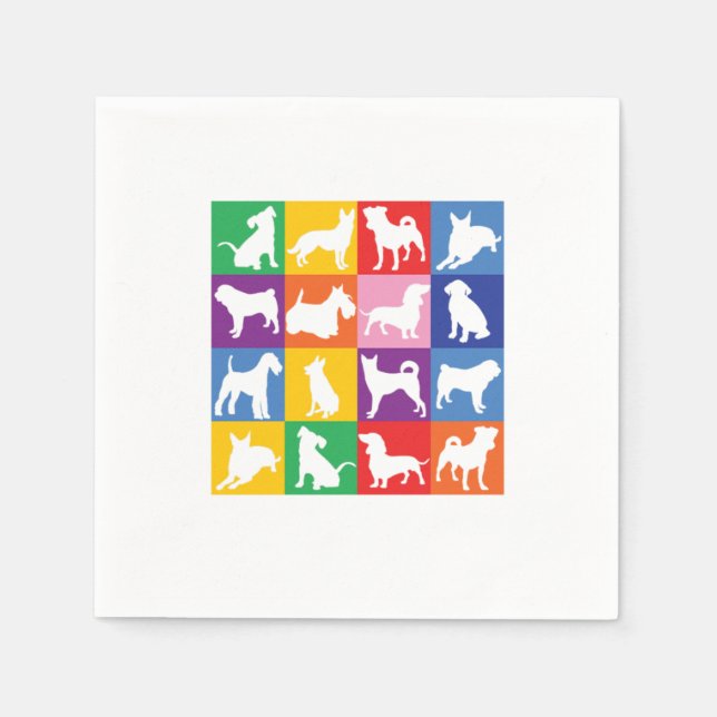 Dog Breeds Pop Art Retro Dogs Owner Pet Puppy Gift Napkins (Front)