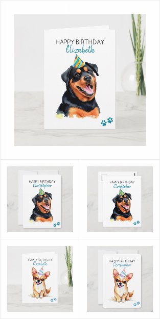 Dog Breeds Watercolor Birthday Cards