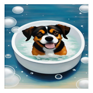 Dog Bubble Bath Acrylic Bathroom Wall Art