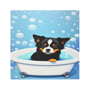 Dog Bubble Bath II Metal Bathroom Wall Art