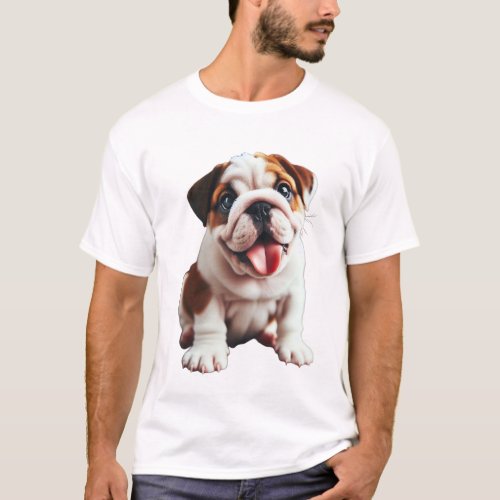 Dog Bulldog Puppy Adorably Goofy and Happy T_Shirt