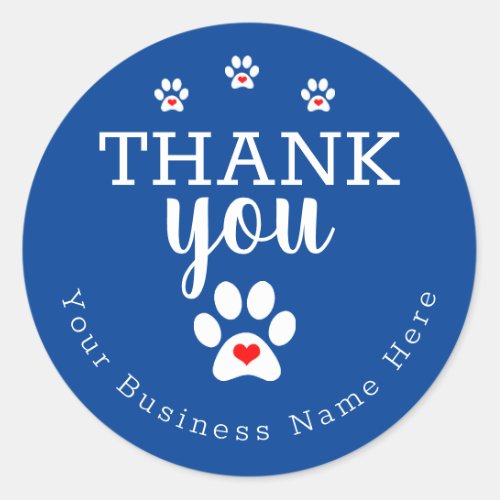 Dog Business Blue Dog Paw Print Thank You Stickers