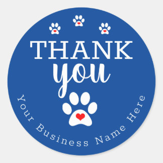 Dog Business Blue Dog Paw Print Thank You Stickers