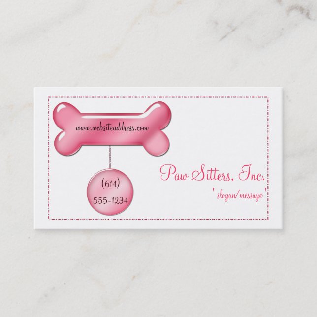 Dog Business Card :: Pink Dog Bone/Tag (Front)