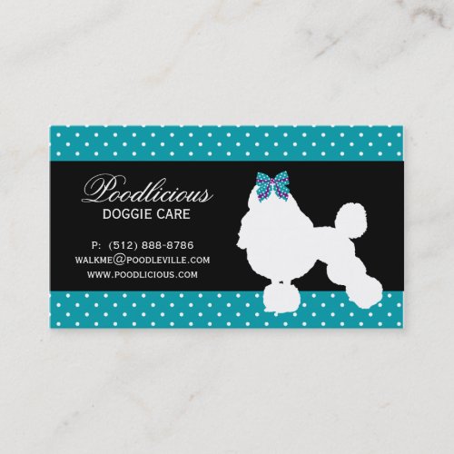 Dog Business Card Poodle Cute Polka Dot Blue