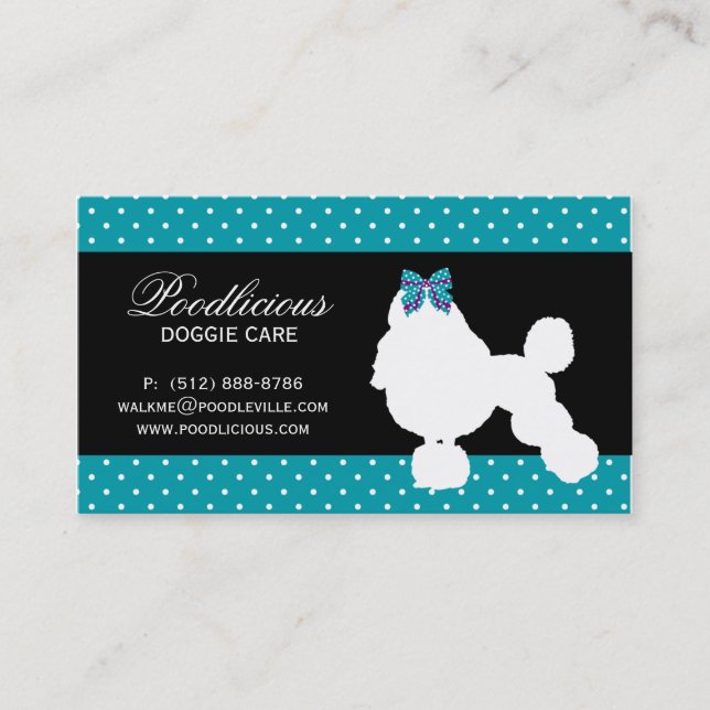 Dog Business Card Poodle Cute Polka Dot Blue (Front)