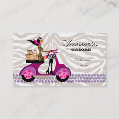 Dog Business Card Zebra Scooter Purple Black