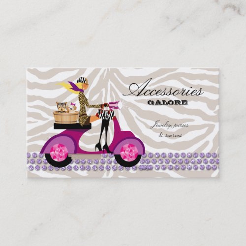 Dog Business Card Zebra Scooter Purple Blonde