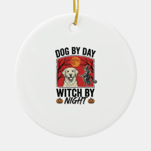 Dog By Day Witch By Night Vintage Halloween Dog De Ceramic Ornament