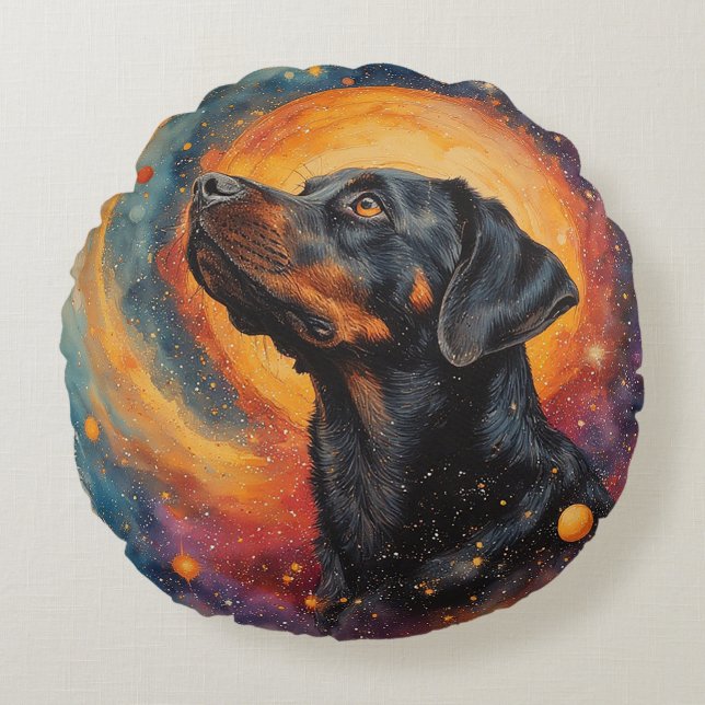 Dog by Whimsical Cosmos Round Pillow (Front)