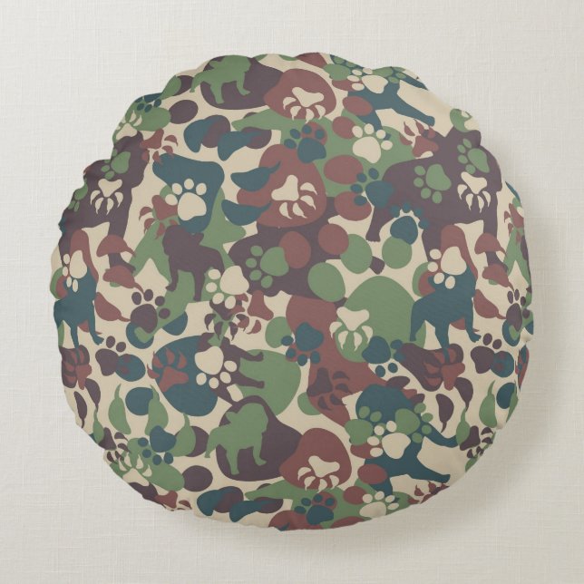 Dog Camouflage Pattern Round Pillow (Front)