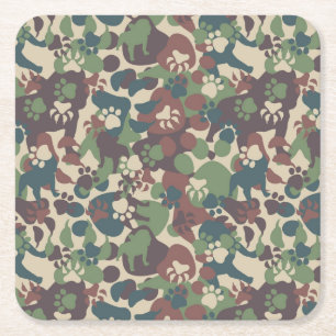 Dog Camouflage Pattern Square Paper Coaster