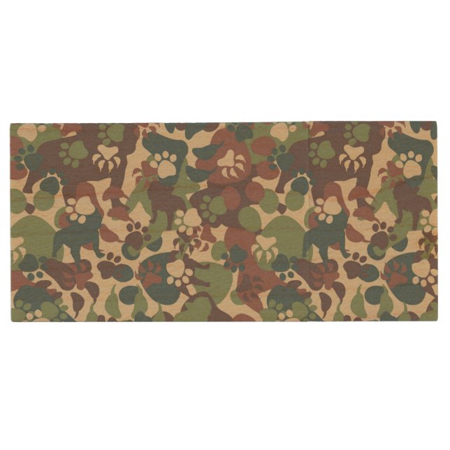 Dog Camouflage Pattern Wood Flash Drive (Front)