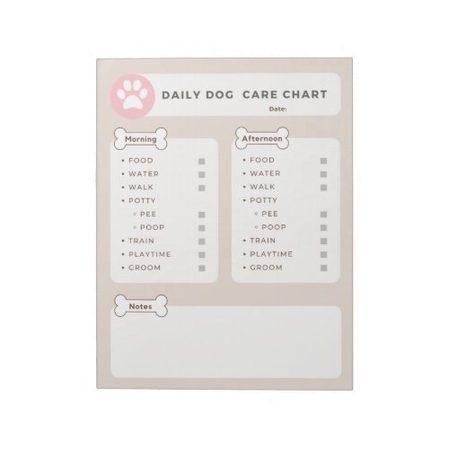 Dog Care Chart Dog Chore List Pet Care Chart Notepad