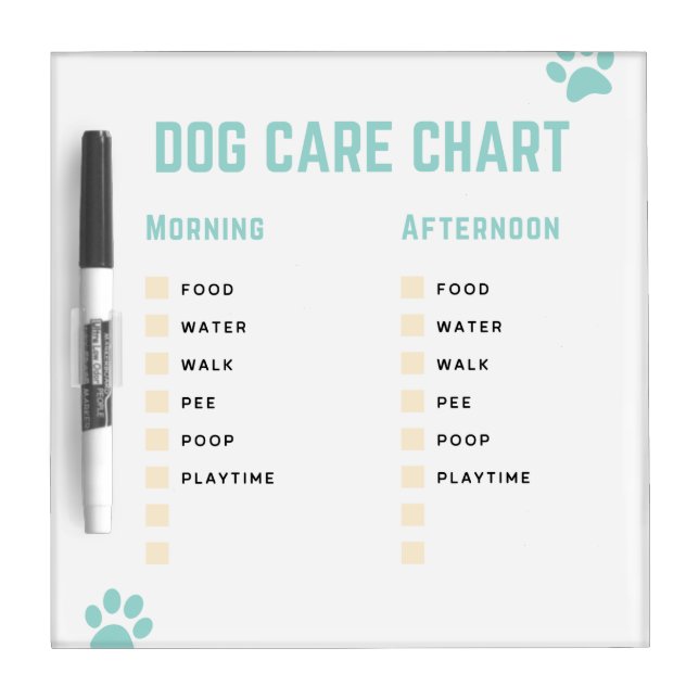Dog Care Chart, Puppy Chore Chart, Dry Erase Board (Front)