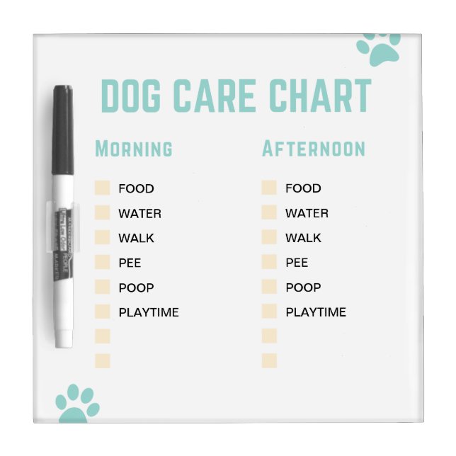 Dog Care Chart, Puppy Chore Chart, Dry Erase Board (Front)