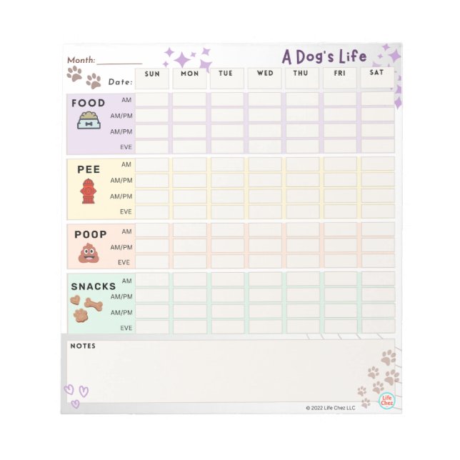 Dog Care Tracker Notepad: Food, bathroom, & more! Notepad (Front)