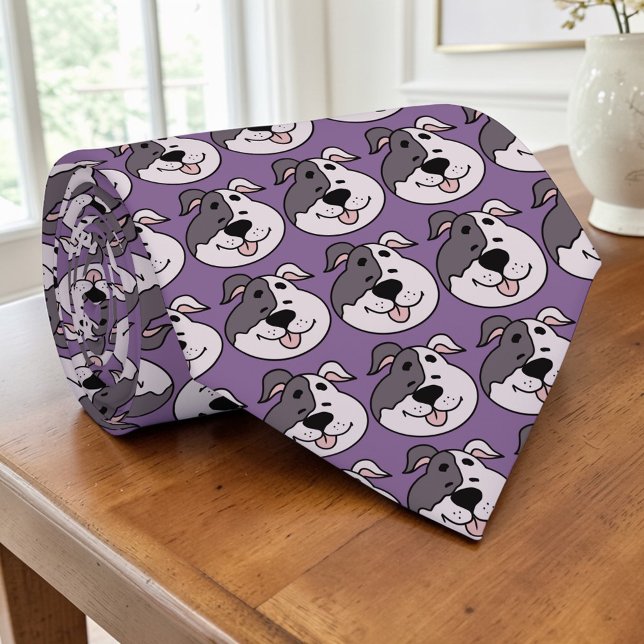 Dog Cartoon on Purple Custom Necktie (Creator Uploaded)