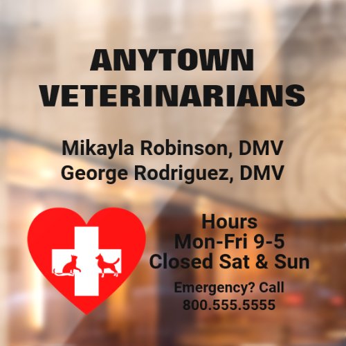 Dog Cat and Red Heart Veterinarian Window Cling