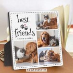 Dog Cat Best Friends Pawprints 4 Photos Custom Plaque<br><div class="desc">Showcase 4 of your favorite photos on a photo display plaque of your dog and cat who are BEST FRIENDS. The design features modern, fun typography, cute dog and cat pawprints with a heart and personalization in your choice of colors to coordinate with your photos and/or home decor (shown in...</div>