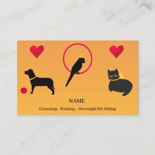Dog, Cat, Bird Silhouettes, Pet Grooming & Sitting Business Card