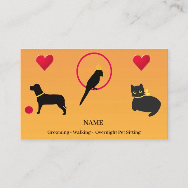 Dog, Cat, Bird Silhouettes, Pet Grooming & Sitting Business Card (Front)