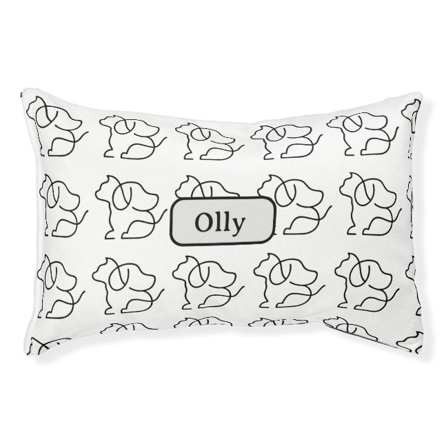 Dog Cat Black Line Drawing Personalize Pet Bed (Front)