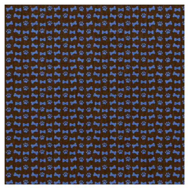 Dog Cat Blue Paw Print Bow-Ties and Bones Pattern Fabric (Swatch)