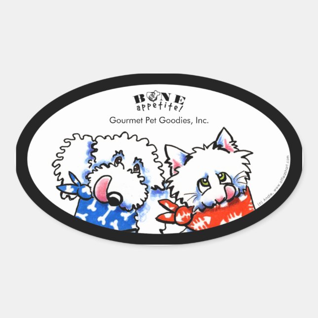 Dog Cat Bone Appetit! Pet Gourmet Personalized Oval Sticker (Front)