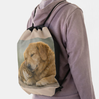 Dog & Cat Close Cuddle Drawstring Backpack